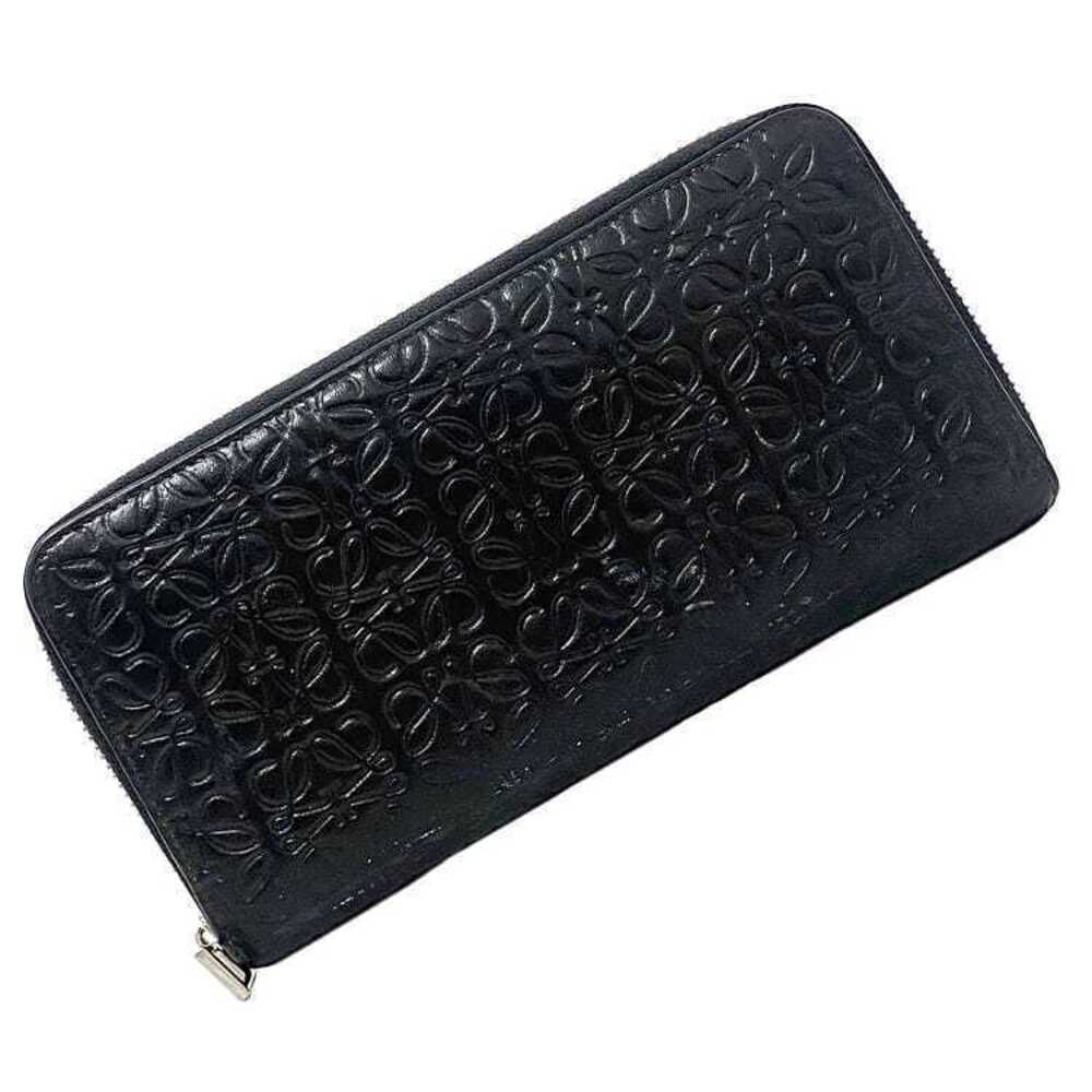 Loewe Round Zipper Long Wallet Repeat Anagram Leather Over Embossed Silver Black